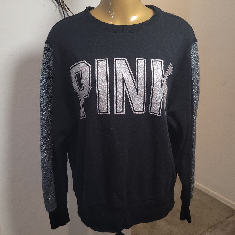 PINK Victoria's Secret Black Sweater with Silver Lettering